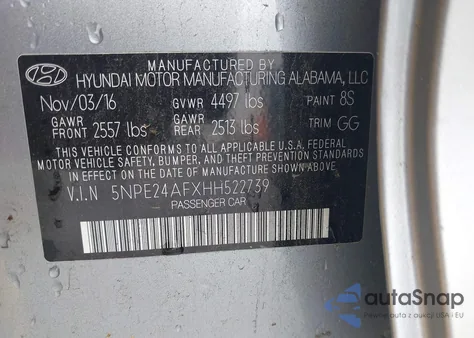 2017 Hyundai Sonata Se z USA, uszkodzony, nr VIN 5NPE24AFXHH522739